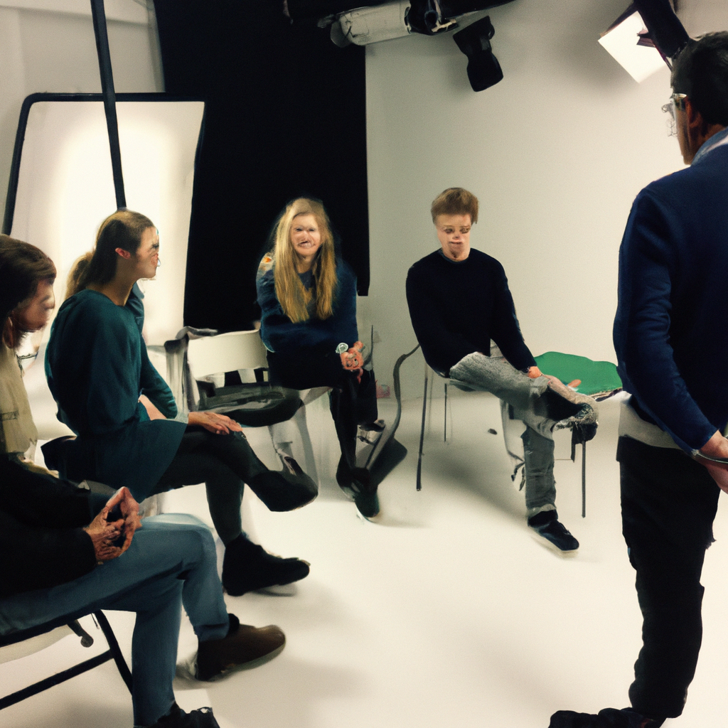 Een minimalistische lesruimte in België met studenten en docent fotografie.